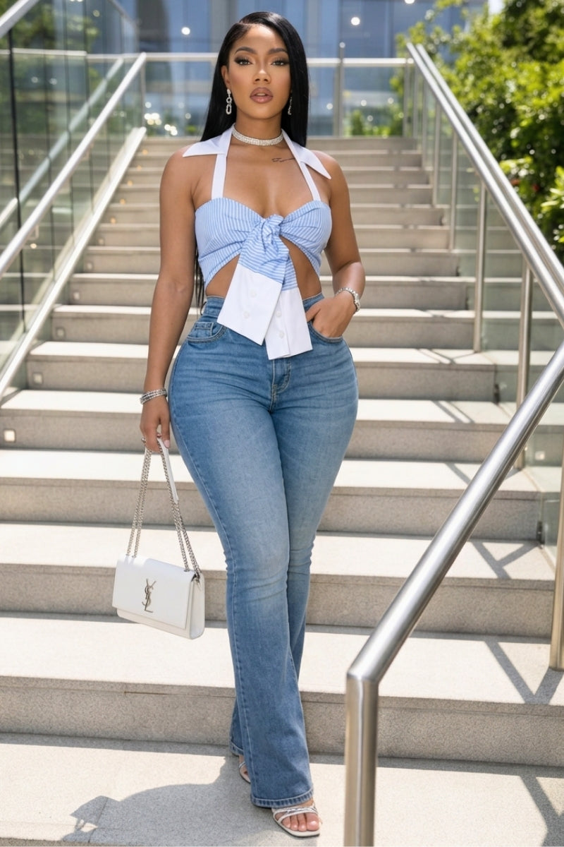 Walk My Way Crop Top - Blue