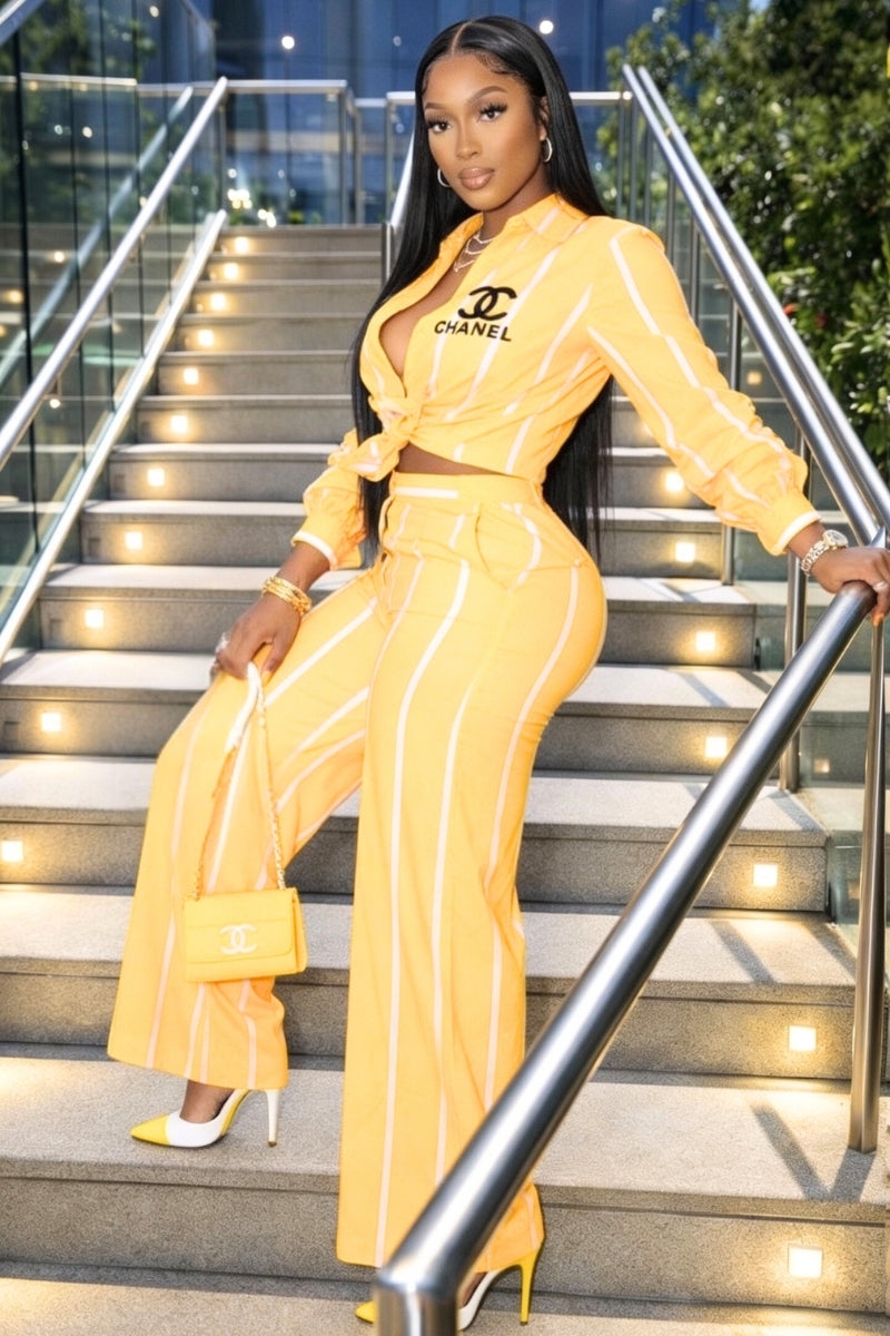 Women Inspired Chanel Stripped Set